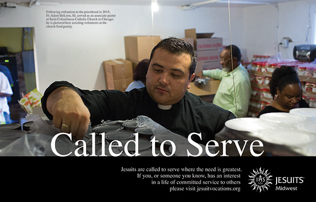 Fr. Adam DeLeon, SJ, is featured in one of a series of posters promoting Jesuit vocations.