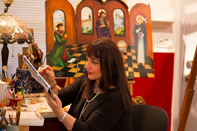 Meltem Aktas at work in her studio