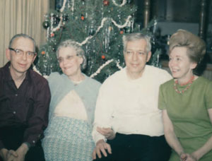 (left to right) Fr. Ralph Jung, SJ, Antonio Jung (mother of Lois Jung Pfeil), Fr. Lawrence Jung (diocesan priest), and Lois Jung Pfeil